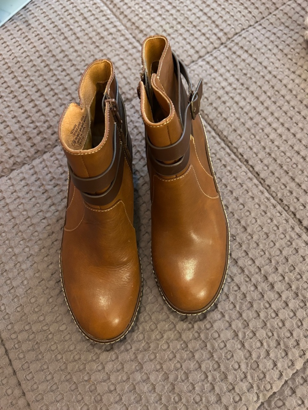 Sofft Cognac Wedge Ankle Boots with Buckle Wrap - Picture 2 of 12